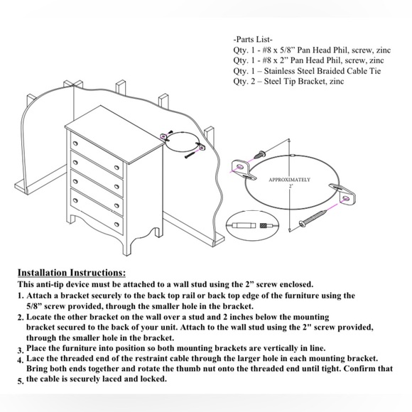 🤕Anti-Tip Furniture Tipping Restraint -Child Safety Hardware Kit🤕 - Picture 2 of 5